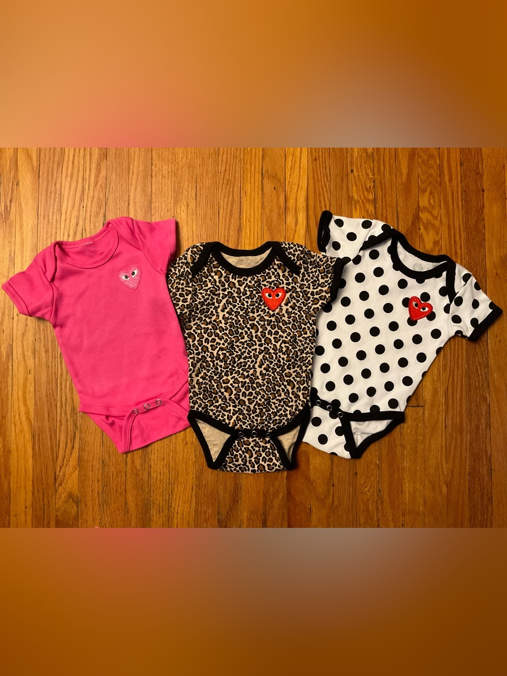 Set of 3 Baby Onesies (3-6 mos) PLAY Comme des Garçons 100% cotton snap